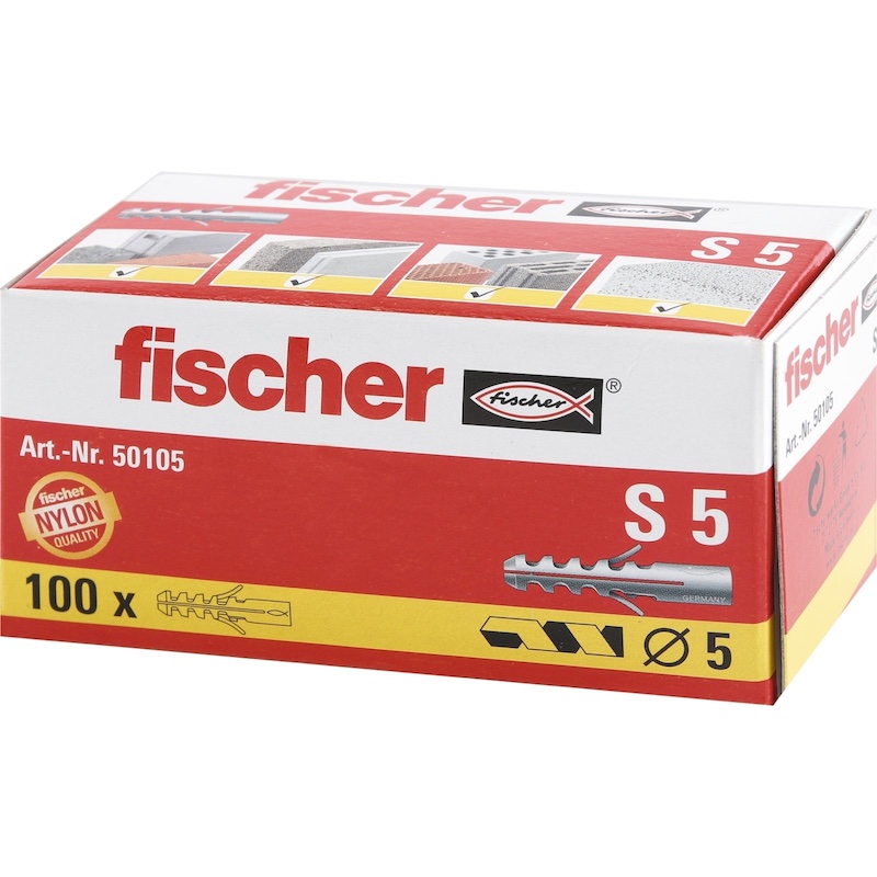 FISHER -S 5 -Cheville à Expansion -5x25mm -Boite de 100