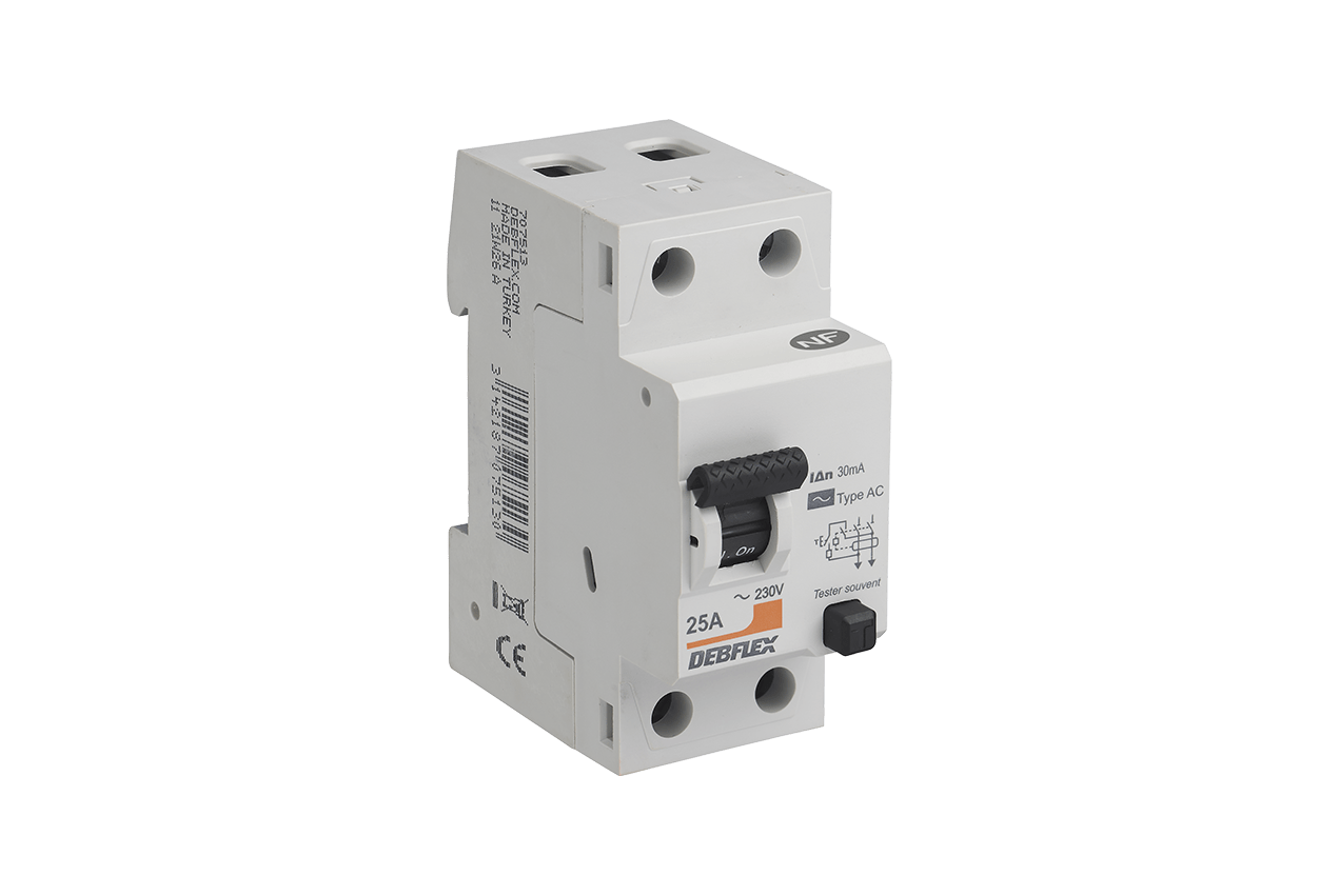 DEBFLEX -Interrupteur Differentiel 2p 30mA -25 à 63A -2 Modules Type A