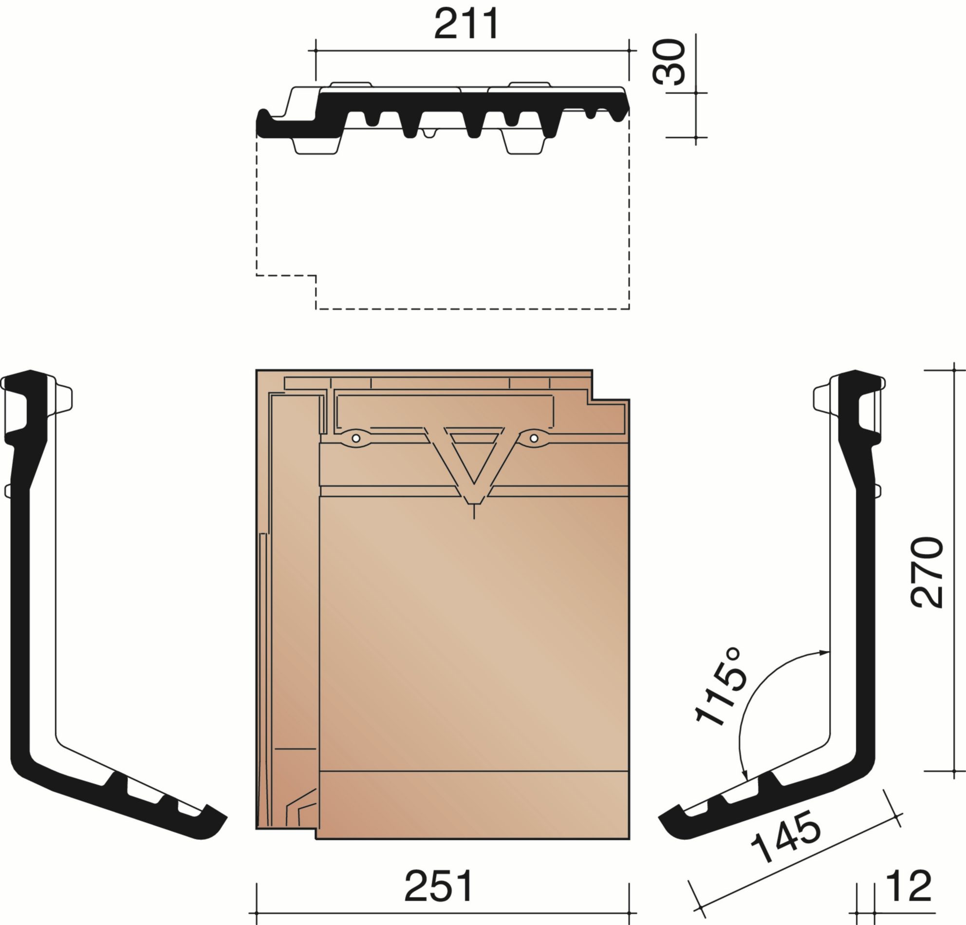KORAMIC -Datura -Tuile à Rabat Gauche -Membron